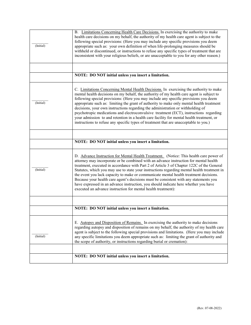 Health Care Power of Attorney - North Carolina, Page 4