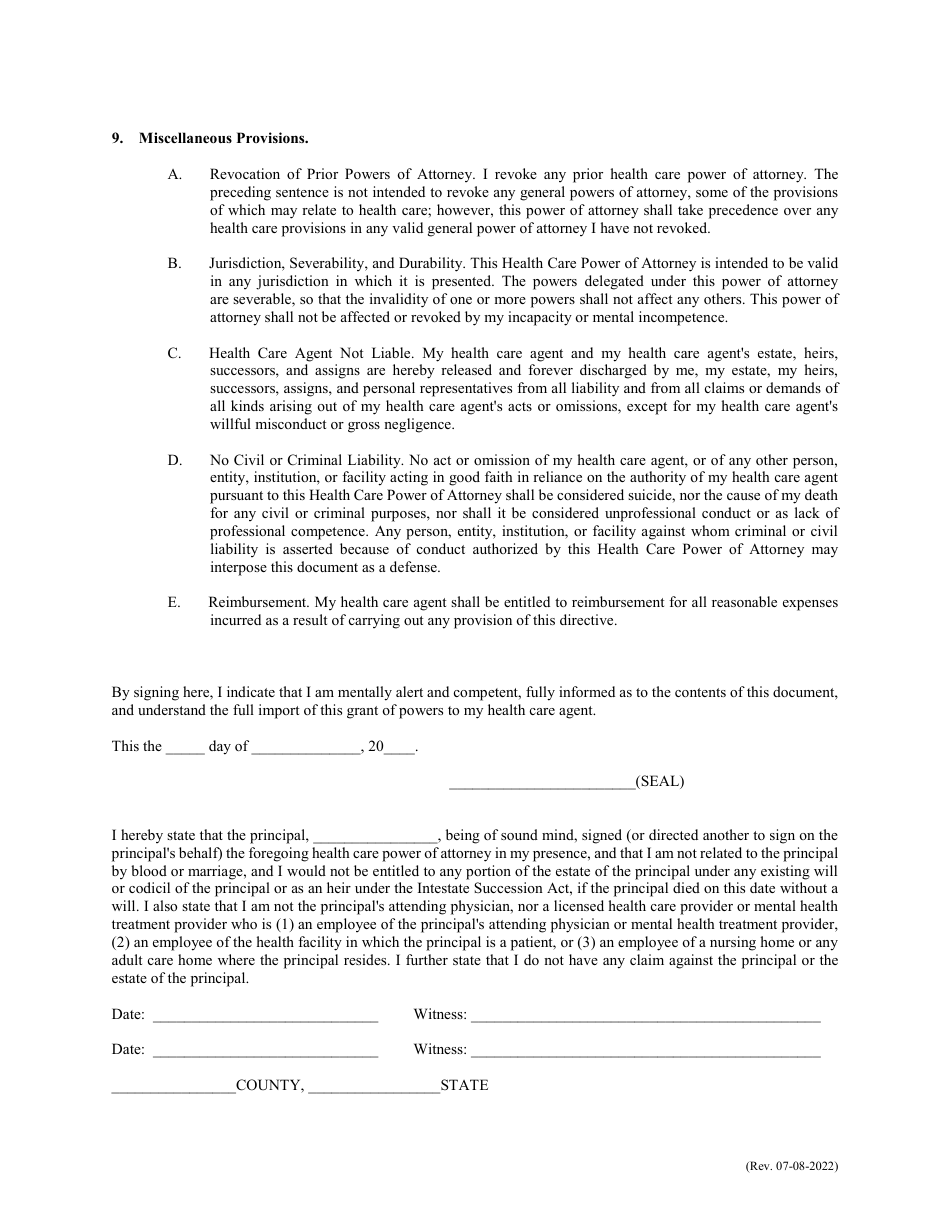 Health Care Power of Attorney - North Carolina, Page 6