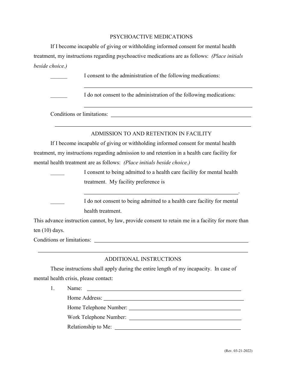 Advance Instruction for Mental Health Treatment - North Carolina, Page 3