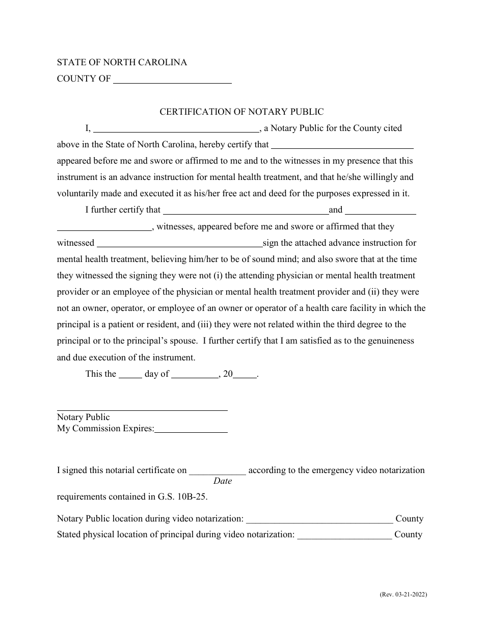 Advance Instruction for Mental Health Treatment - North Carolina, Page 7