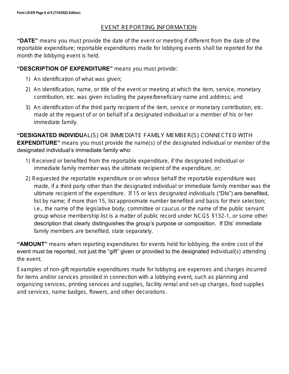 Form LR-ER Videoconferencing Notarization Lobbyist Expense Report - Long Form - North Carolina, Page 6