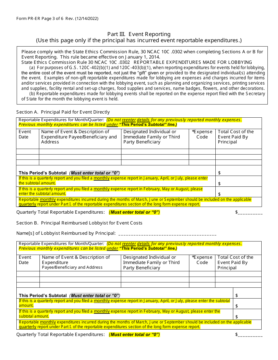 Form PR-ER Quarterly Videoconferencing Notarization Principal Expense Report Form - North Carolina, Page 3