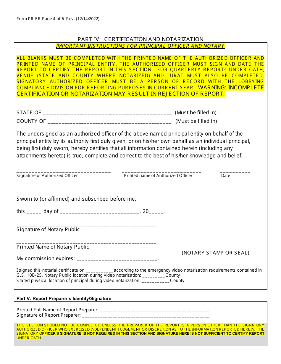 Form PR-ER Quarterly Videoconferencing Notarization Principal Expense Report Form - North Carolina, Page 4