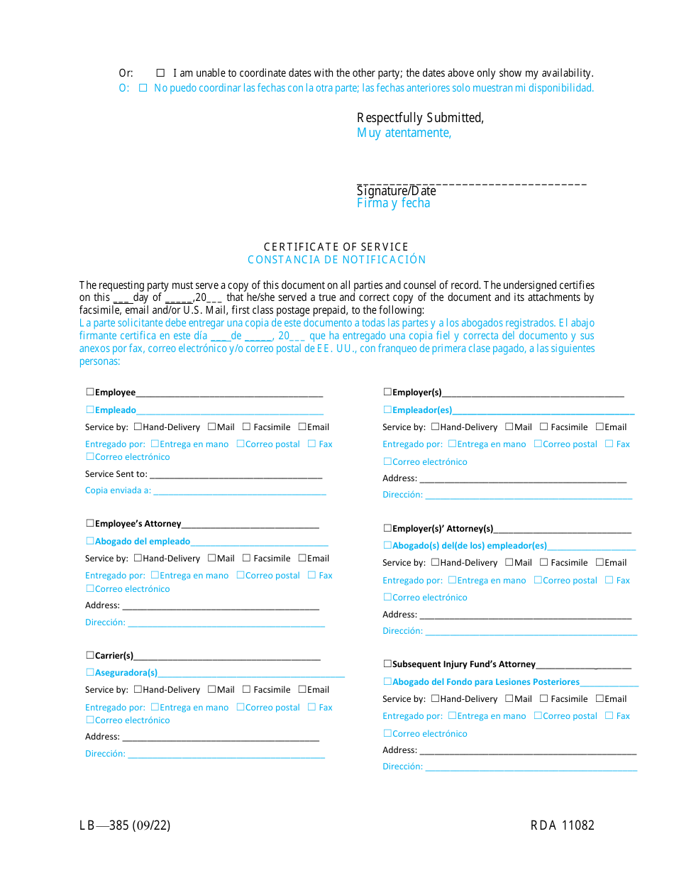 Form LB-385 Request to Resume Mediation - Tennessee (English / Spanish), Page 3