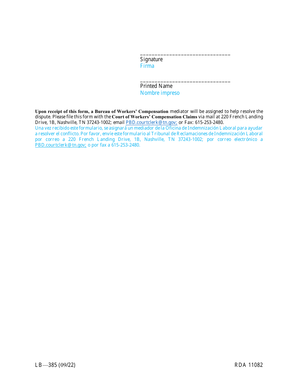 Form LB-385 Request to Resume Mediation - Tennessee (English / Spanish), Page 4