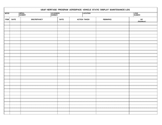 AF Form 3581 USAF Heritage Program Aerospace Vehicle Static Display Maintenance Log