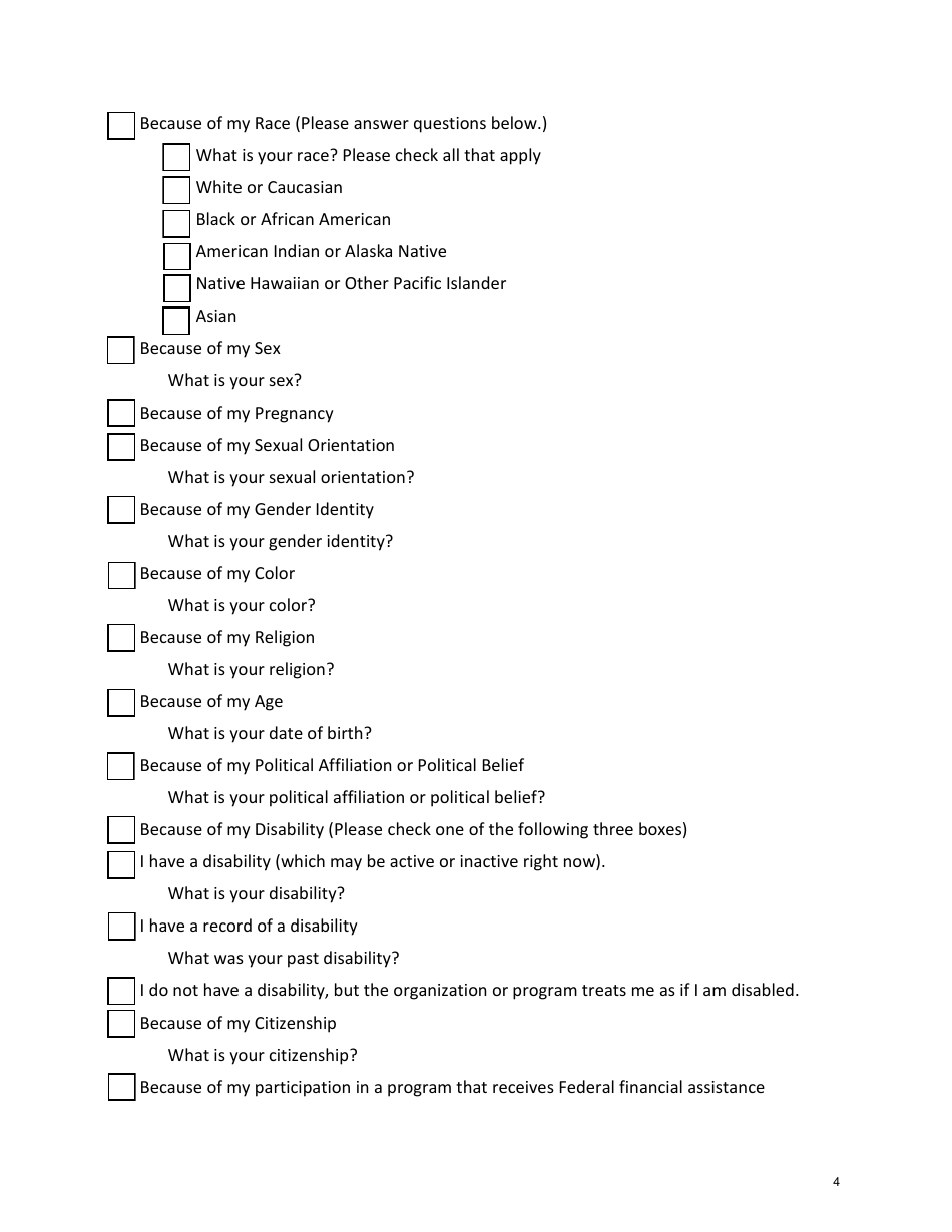 Office of Equal Opportunity Complaint Information Form - South Carolina, Page 4