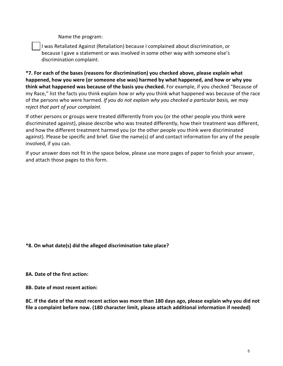 Office of Equal Opportunity Complaint Information Form - South Carolina, Page 5