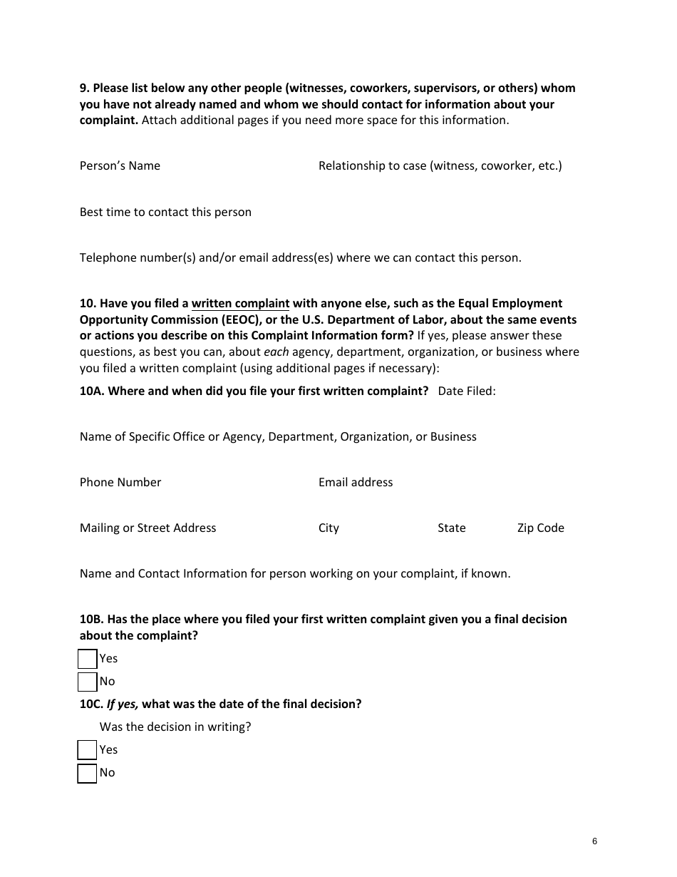 Office of Equal Opportunity Complaint Information Form - South Carolina, Page 6