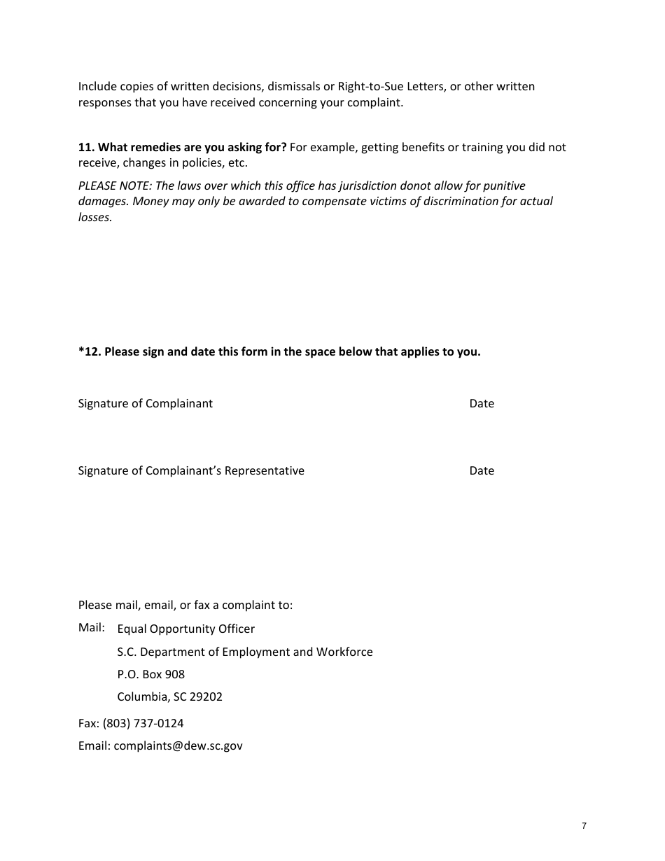 Office of Equal Opportunity Complaint Information Form - South Carolina, Page 7