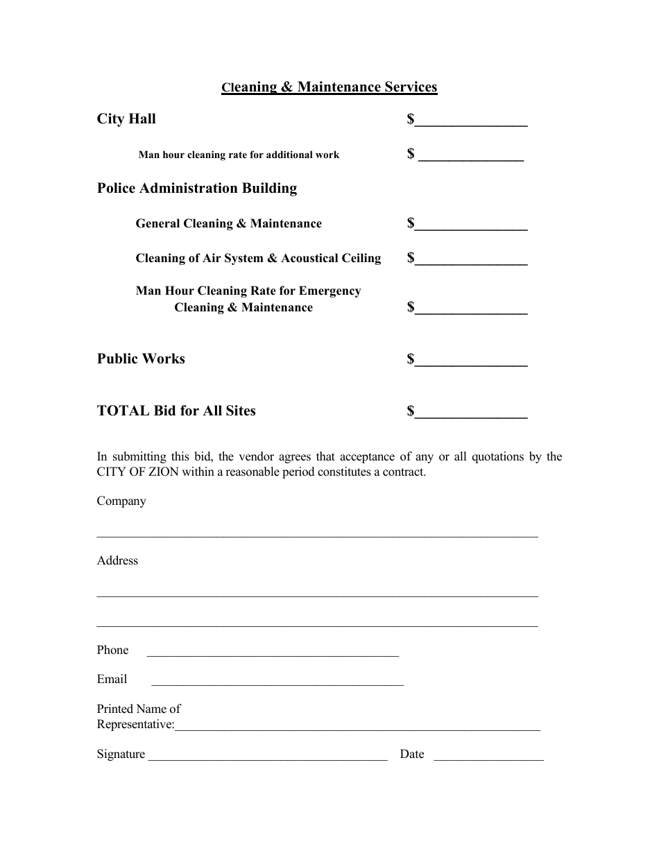 Bid Specifications for Cleaning  Maintenance Services - City of Zion, Illinois, Page 7