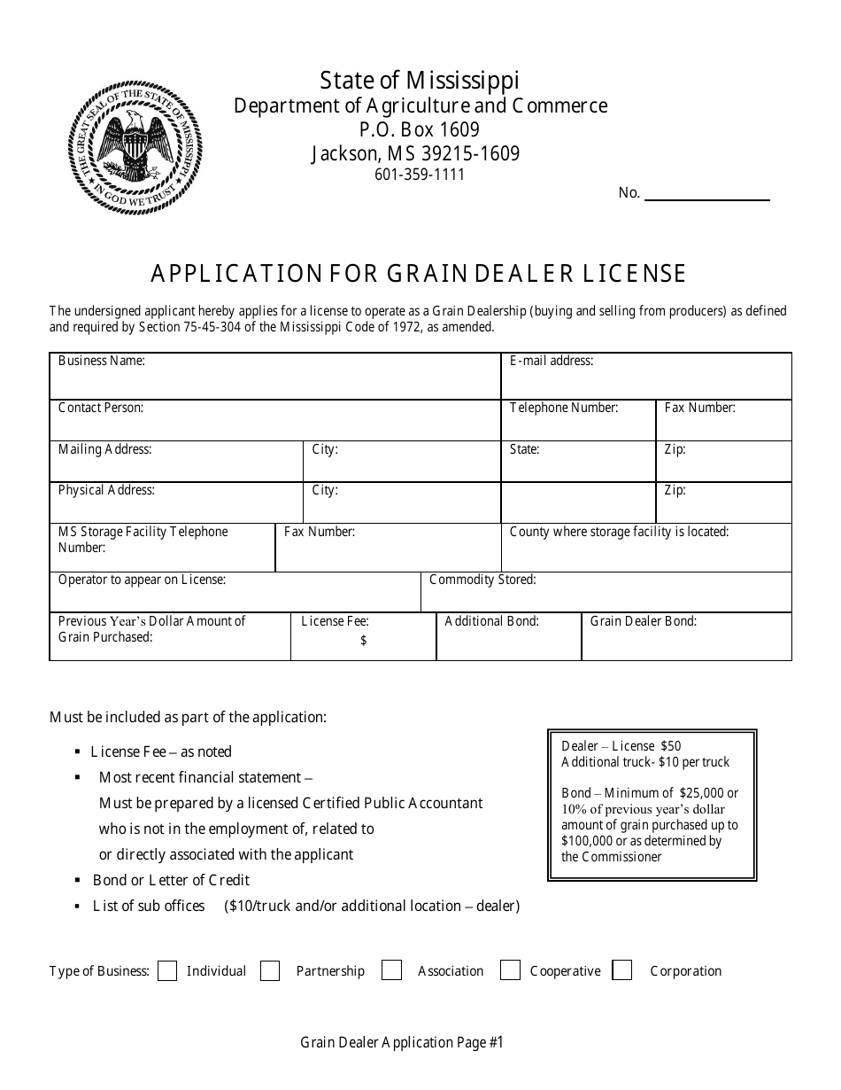 Application for Grain Dealer License - Mississippi, Page 2
