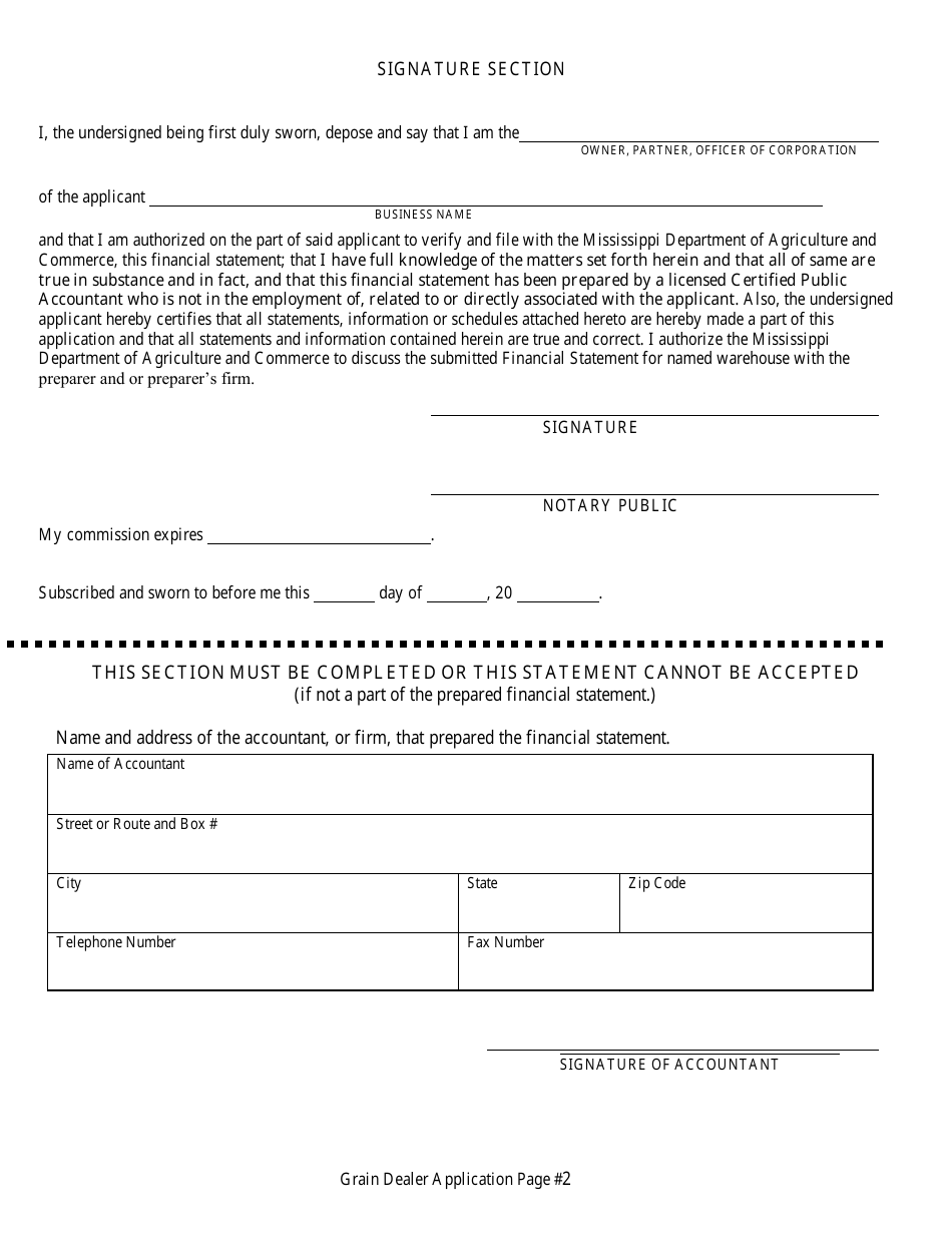 Application for Grain Dealer License - Mississippi, Page 3