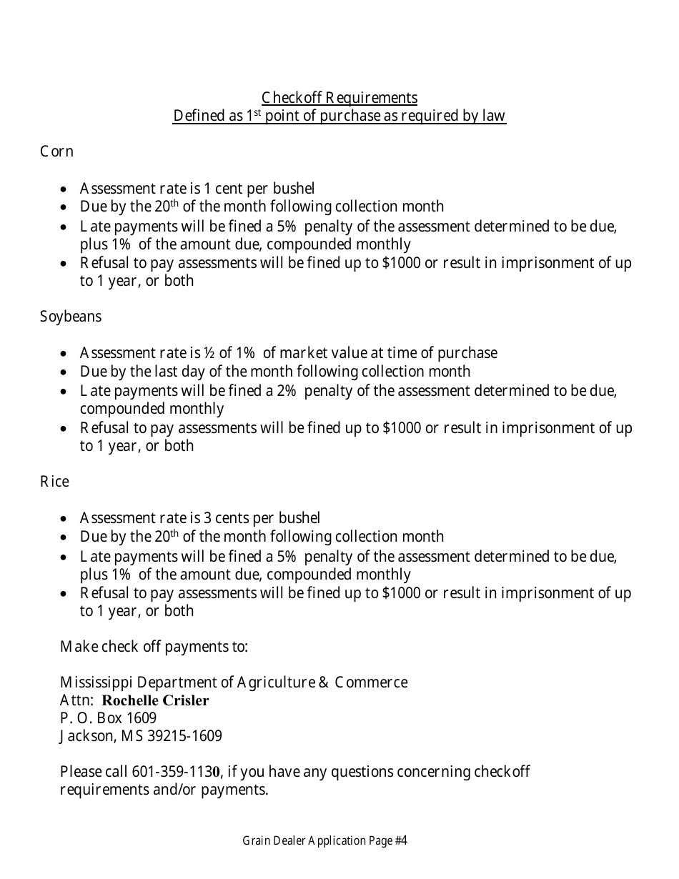 Mississippi Application for Grain Dealer License Fill Out, Sign