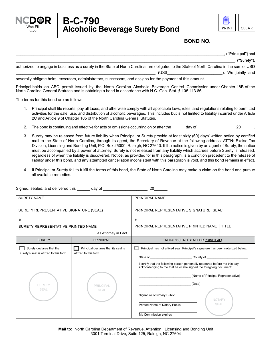 Form B-C-790 - Fill Out, Sign Online and Download Fillable PDF, North ...
