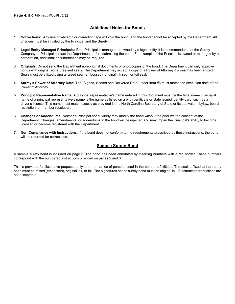 Form B-C-790 Alcoholic Beverage Surety Bond - North Carolina, Page 4