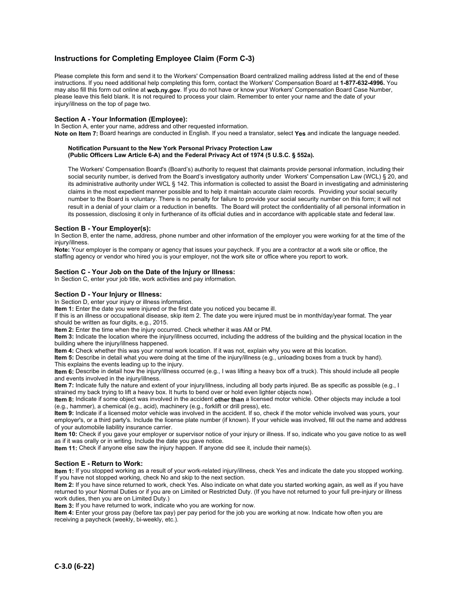 Form C-3 Employee Claim - New York, Page 3