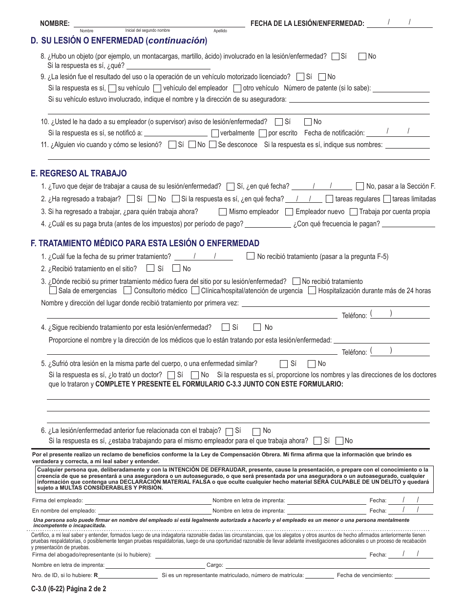 Formulario C-3 Reclamo Del Empleado - New York (Spanish), Page 2