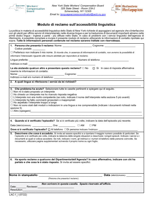 Form LAC-1 Language Access Complaint Form - New York (Italian)