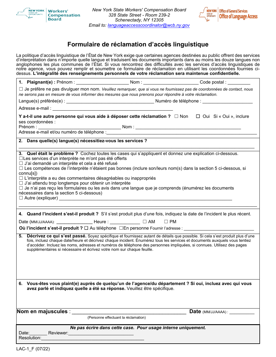 Forme LAC-1 - Fill Out, Sign Online and Download Fillable PDF, New York ...