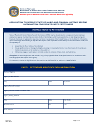 Document preview: Form ITCD-74 Application to Receive State of Maryland Criminal History Record Information for Private Party Petitioners - Maryland