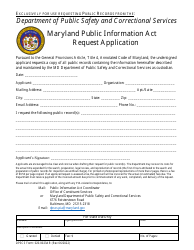 Document preview: DPSCS Form 020.0023AR Maryland Public Information Act Request Application - Maryland