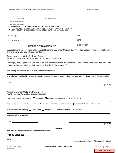 Form CIV-012  Printable Pdf