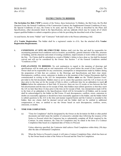 Form DGS-30-055 Instructions to Bidders - Virginia