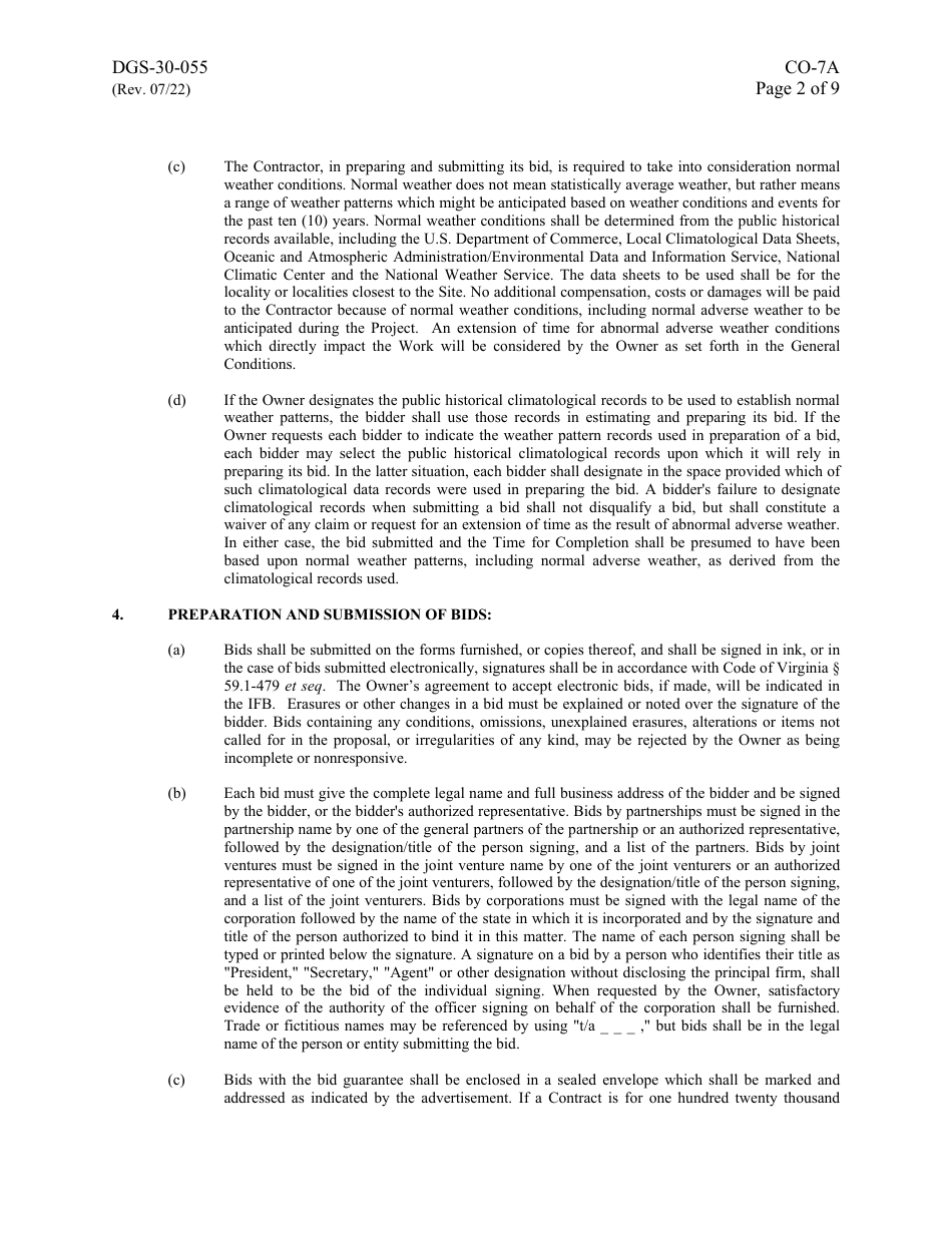Form DGS-30-055 Instructions to Bidders - Virginia, Page 2