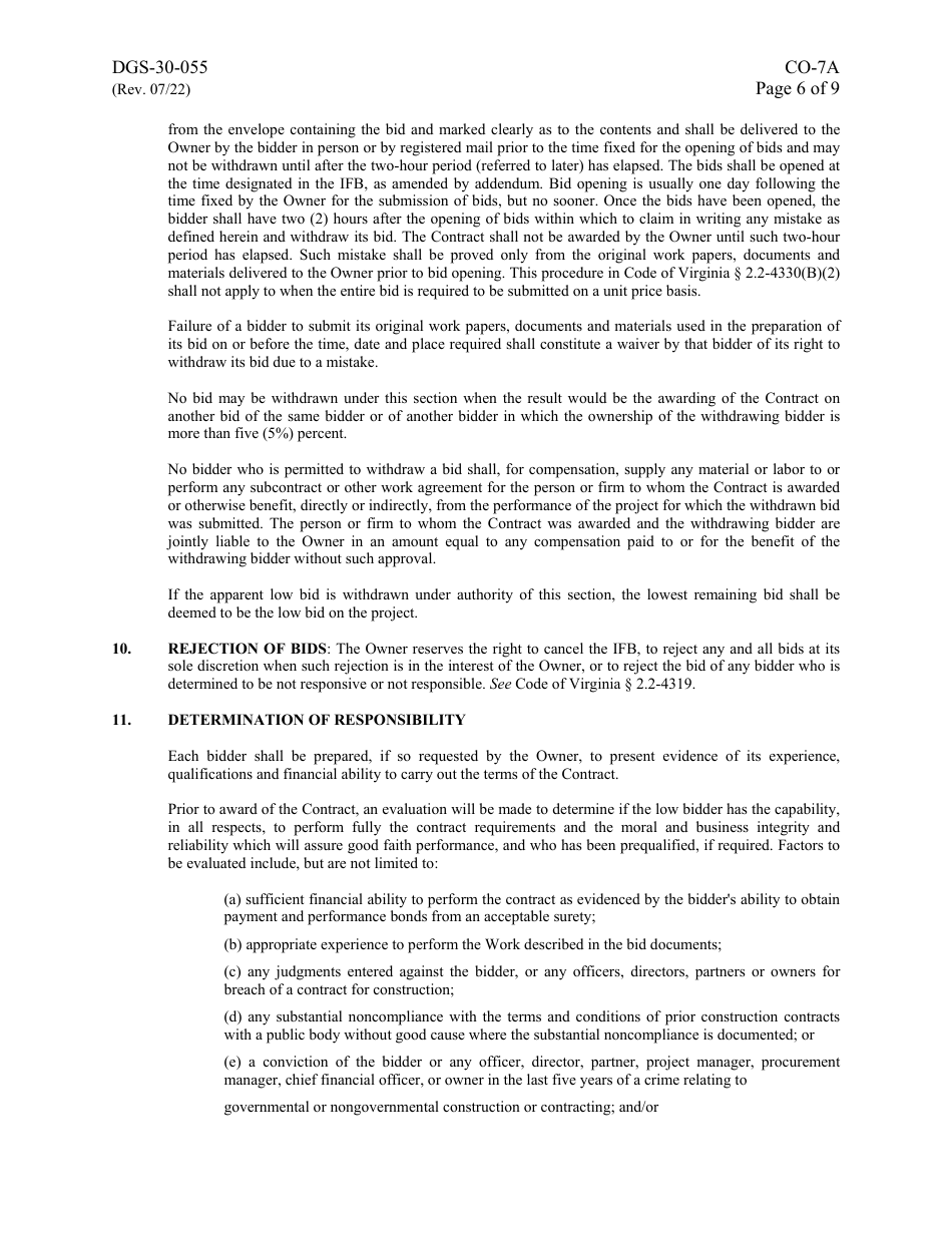 Form DGS-30-055 Instructions to Bidders - Virginia, Page 6