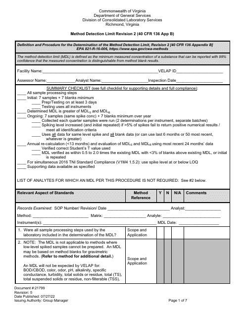 Form 21799 MDL Procedure Checklist - Virginia