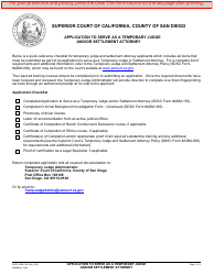Document preview: Form ADM-153 Application to Serve as Temporary Judge and/or Settlement Attorney - County of San Diego, California
