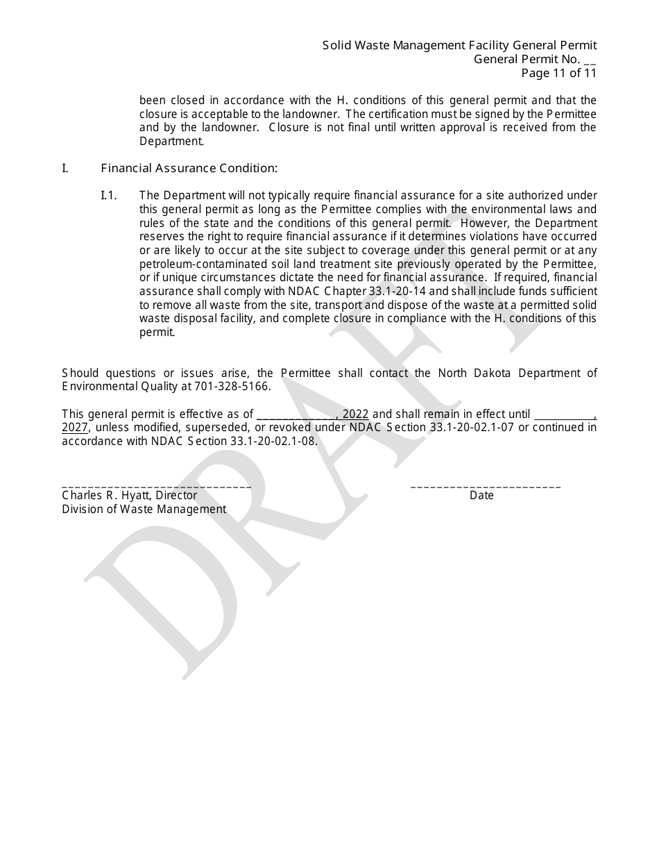 General Permit for a Solid Waste Management Facility - Single-Use Land Treatment Site for Petroleum-Contaminated Soil - Draft - North Dakota, Page 11