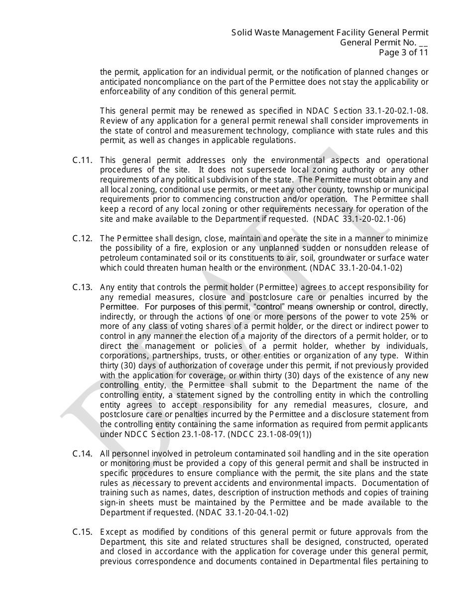 General Permit for a Solid Waste Management Facility - Single-Use Land Treatment Site for Petroleum-Contaminated Soil - Draft - North Dakota, Page 3
