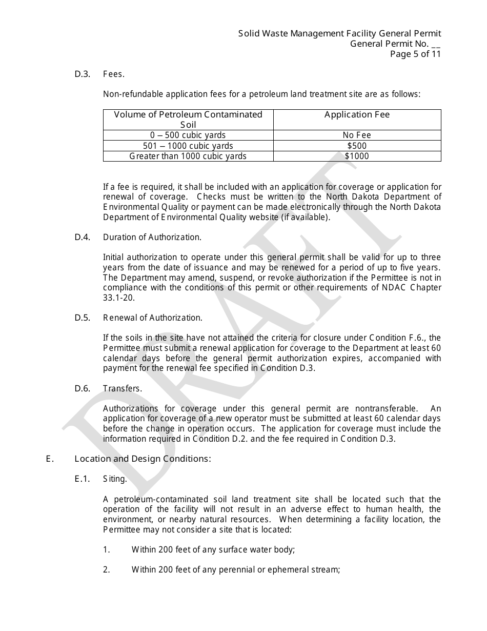 General Permit for a Solid Waste Management Facility - Single-Use Land Treatment Site for Petroleum-Contaminated Soil - Draft - North Dakota, Page 5