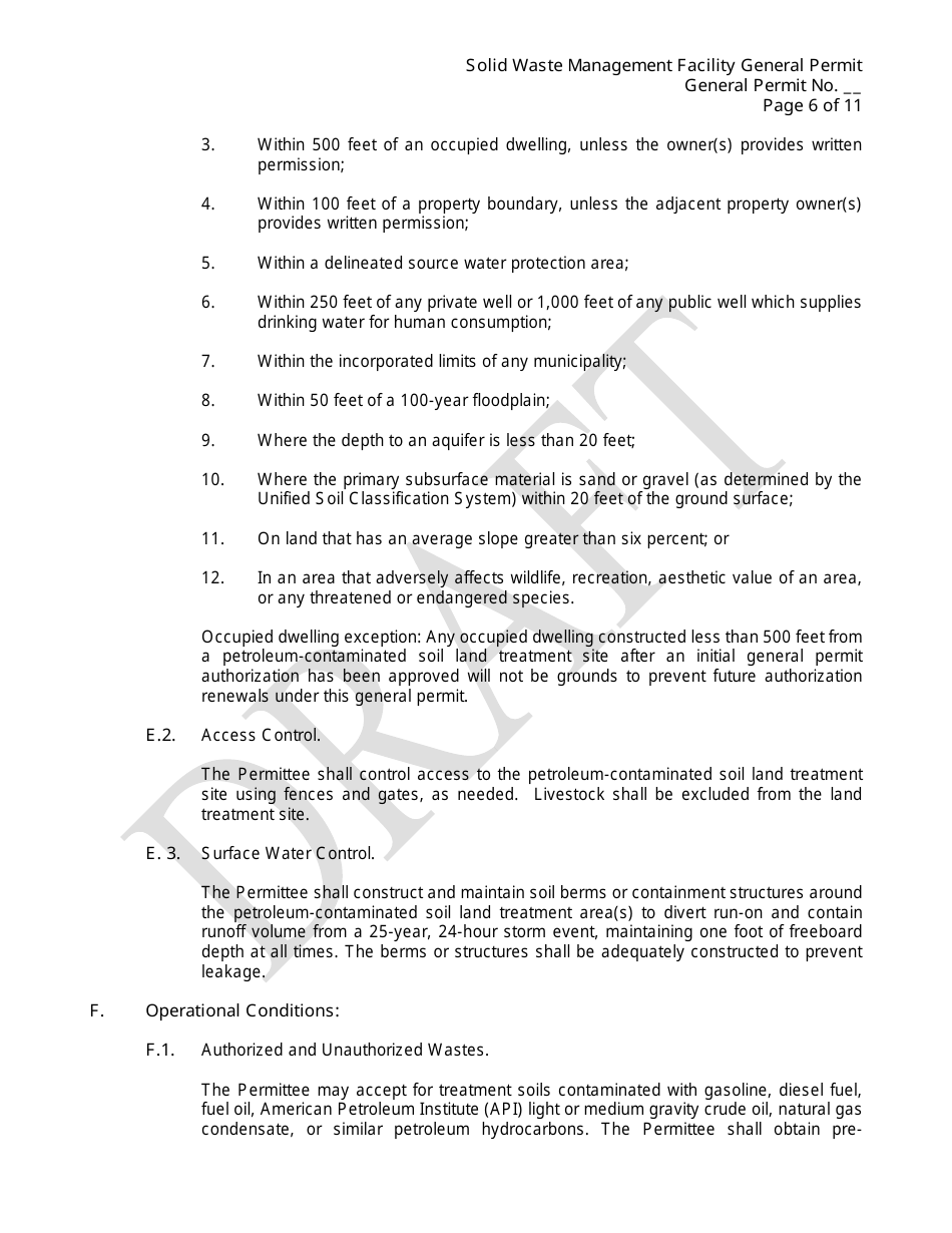 General Permit for a Solid Waste Management Facility - Single-Use Land Treatment Site for Petroleum-Contaminated Soil - Draft - North Dakota, Page 6