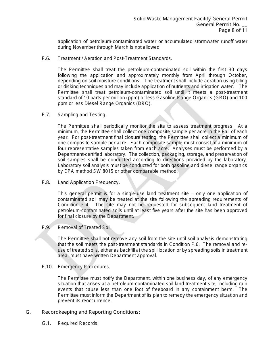 General Permit for a Solid Waste Management Facility - Single-Use Land Treatment Site for Petroleum-Contaminated Soil - Draft - North Dakota, Page 8
