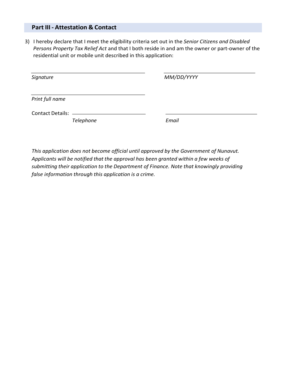 Senior Citizens and People With Disabilities Property Tax Relief (Scpdptr) Application - Nunavut, Canada, Page 3