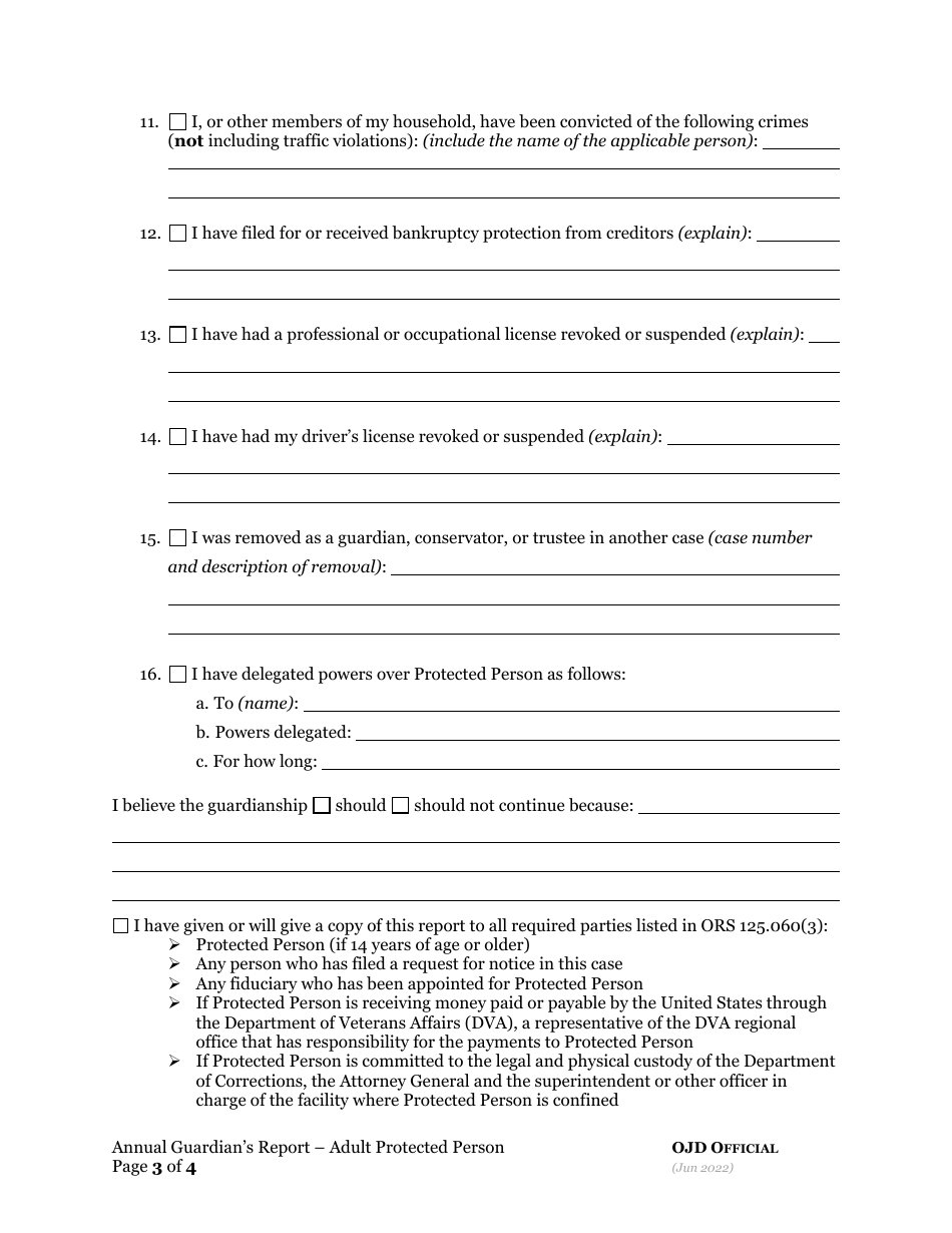 Annual Guardians Report - Adult Protected Person - Oregon, Page 3