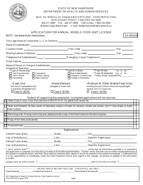 Form MFAPP Application for Annual Mobile Food Unit License - New Hampshire