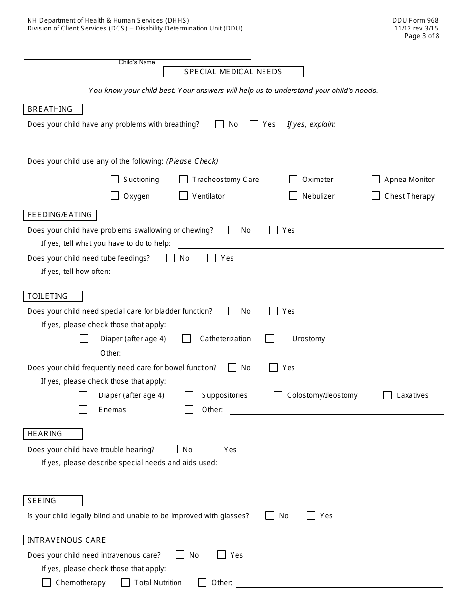 DDU Form 968 Children With Severe Disabilities (Csd) Family Information Report - New Hampshire, Page 3