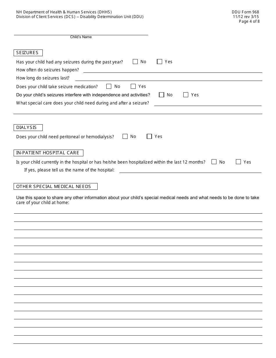 DDU Form 968 Children With Severe Disabilities (Csd) Family Information Report - New Hampshire, Page 4