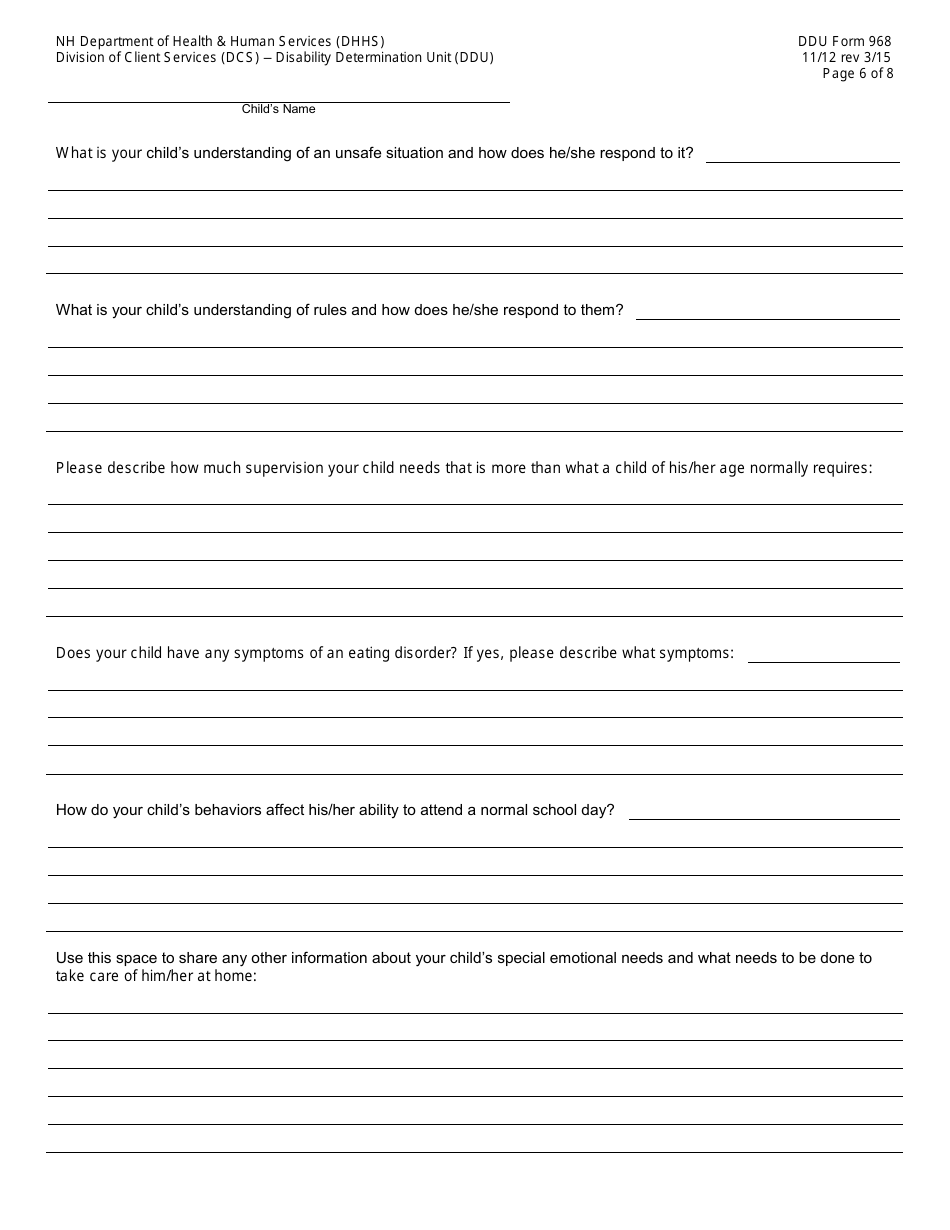 DDU Form 968 Children With Severe Disabilities (Csd) Family Information Report - New Hampshire, Page 6