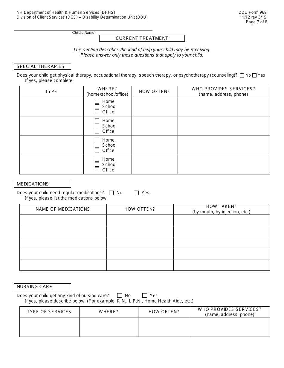 DDU Form 968 Children With Severe Disabilities (Csd) Family Information Report - New Hampshire, Page 7
