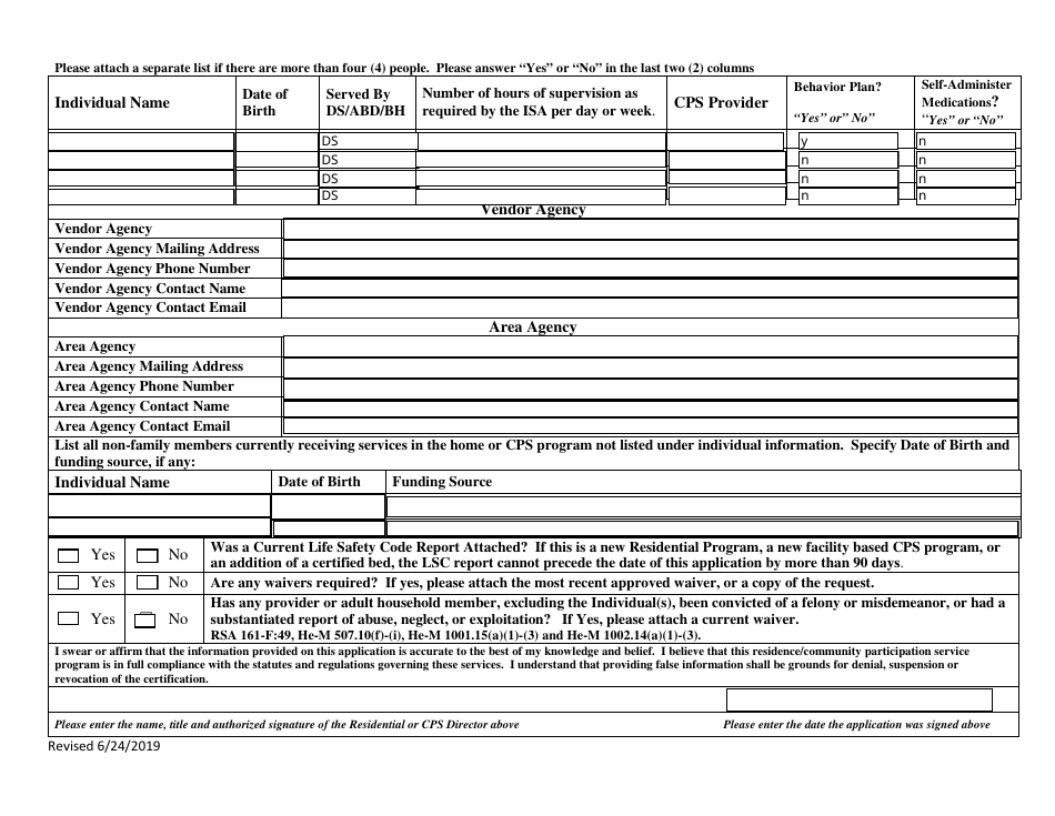 Request for Certification of Community Residence and / or Community Participation Services Provider - New Hampshire, Page 2