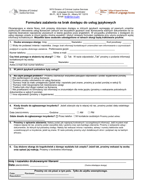 Language Access Complaint Form - New York (Polish)