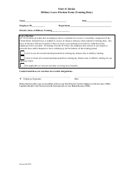 Document preview: Military Leave Election Form (Training Duty) - Alaska