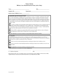 Document preview: Military Leave Benefit Election Form (Active Duty) - Alaska