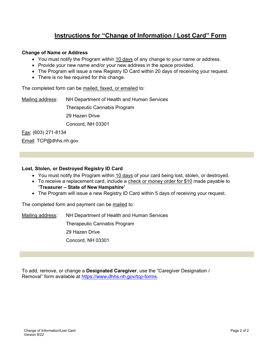 Change of Information / Lost Card - New Hampshire, Page 2