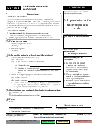 Document preview: Formulario DV-175 Caratula De Informacion Confidencial - California (Spanish)